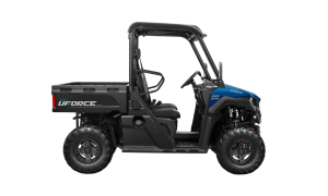 CFMOTO UFORCE 600 Twilight Blue UTV with Real-Time 4x4 Drive, 280mm Ground Clearance, Dual Disc Brakes, Aluminum Rims, and 150kg Cargo Capacity on Forest Trail