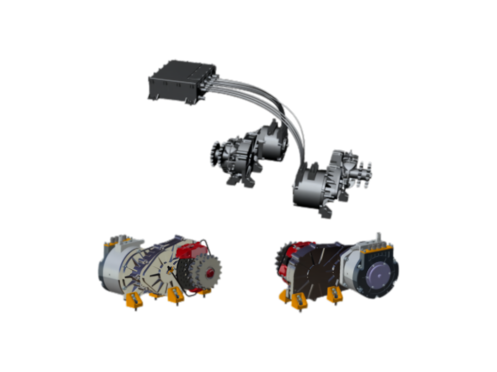 Electric Wheel WSM-T1600-530 by Dowway Vehicle, showing the motor, reducer, wheel hub, and electrical connections