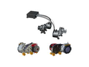 Electric Wheel WSM-T1600-530 by Dowway Vehicle, showing the motor, reducer, wheel hub, and electrical connections