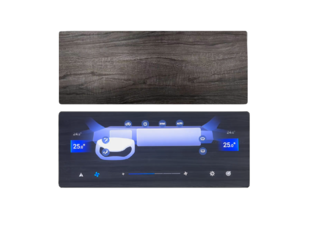 Intelligent Surface Display by Dowway Vehicle, seamlessly integrated into the vehicle's interior, providing clear visibility when active and invisible when off.