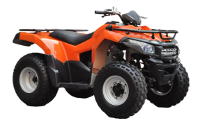 Loncin LX200ATV-U 175cc Utility ATV with CVT Automatic Transmission, Dual Front Disc Brakes, Chain Drive, and Sporty 45-Degree Angle Design on Gravel Trail"