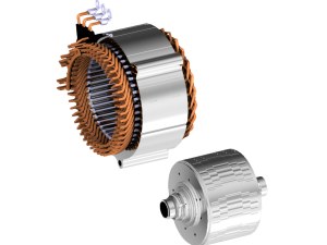 OD220 DHT stator and rotor assembly for high-power PMSM by Dowway Vehicle – 100kW to 150kW peak power, 16,000 rpm max speed, oil-cooled, IP67 rated, 190–450V DC operating voltage, designed for electric buses and industrial EVs with full customization support from China-based manufacturer.