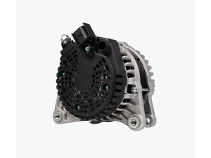 TGNR128 alternator with black front cover, silver housing, and visible cooling fins; shown on white background