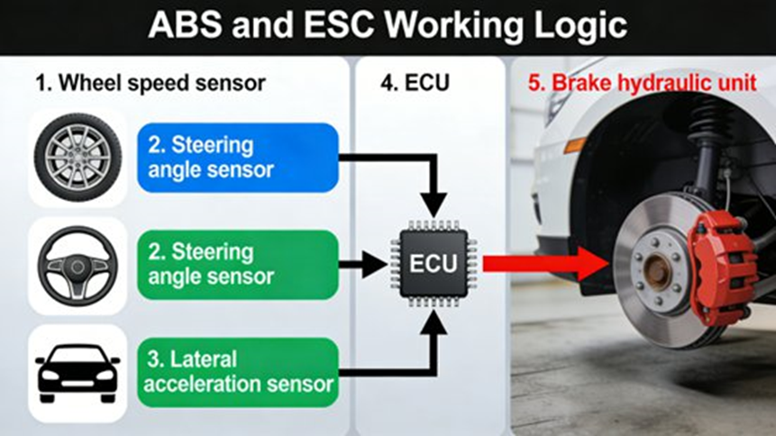 Braking Thermal Fade Test (1. Brake disc temperature sensor 2. Brake force sensor 3. Cooling system 4. Control console)