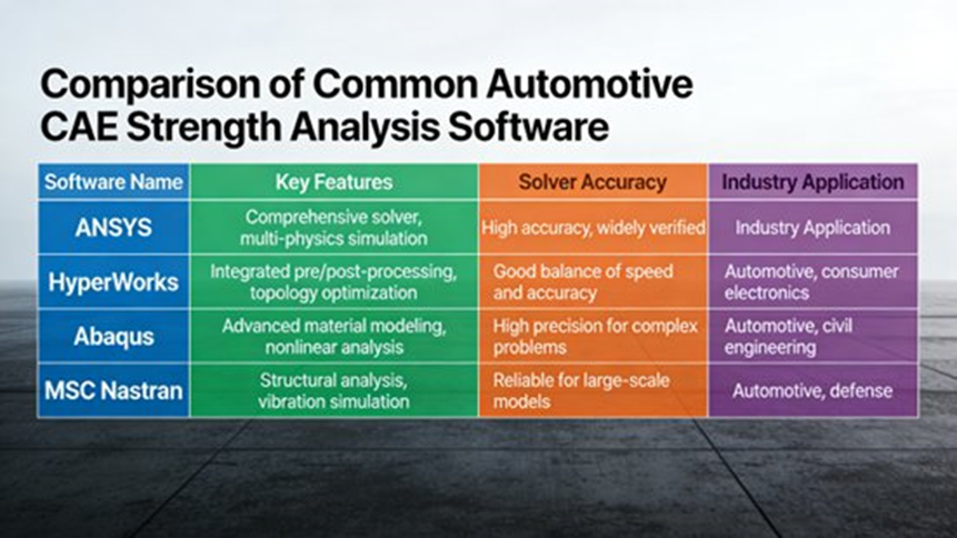 Comparison of Common Automotive CAE Strength Analysis Software