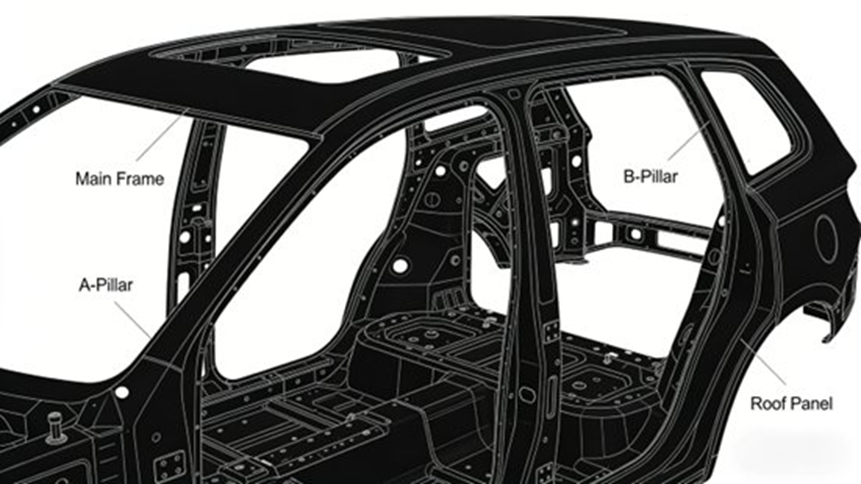 Simplification Diagram of Automotive BIW Geometric Model (Key structures are retained, and secondary features are simplified)