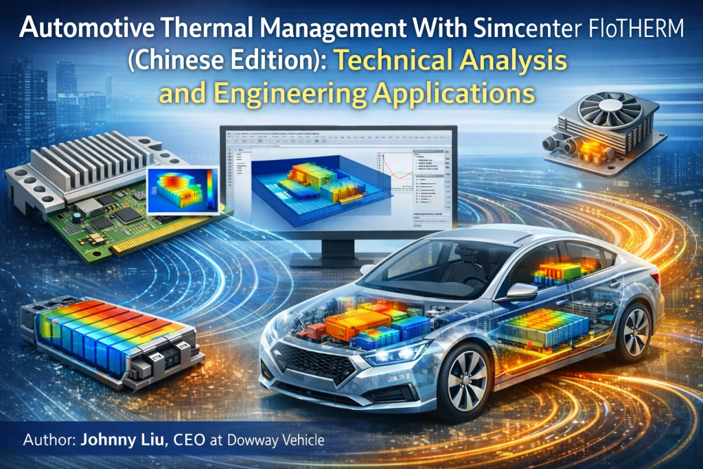 Automotive Thermal Management with Simcenter Flotherm featuring thermal simulations of ECU, battery module, and vehicle Ethernet domain controller.