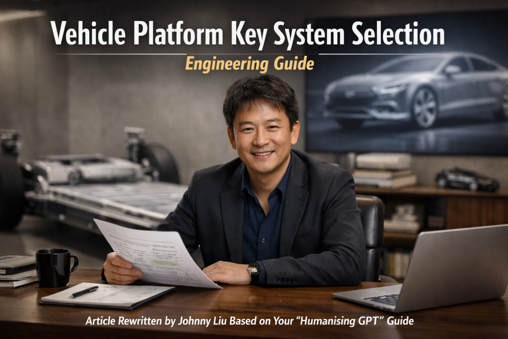 Ultra-realistic professional photography of a modern electric vehicle platform chassis with integrated battery pack and centralized electronic architecture, photographed in a clean automotive engineering studio with soft lighting.