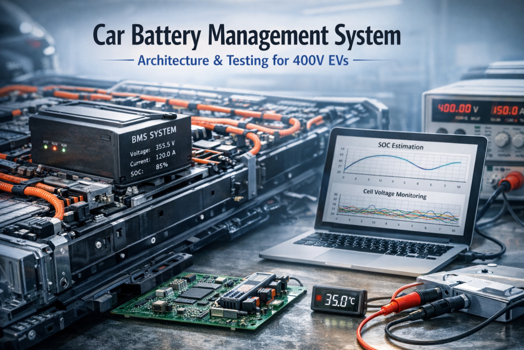 Car Battery Management System Architecture and Testing for 400V EVs