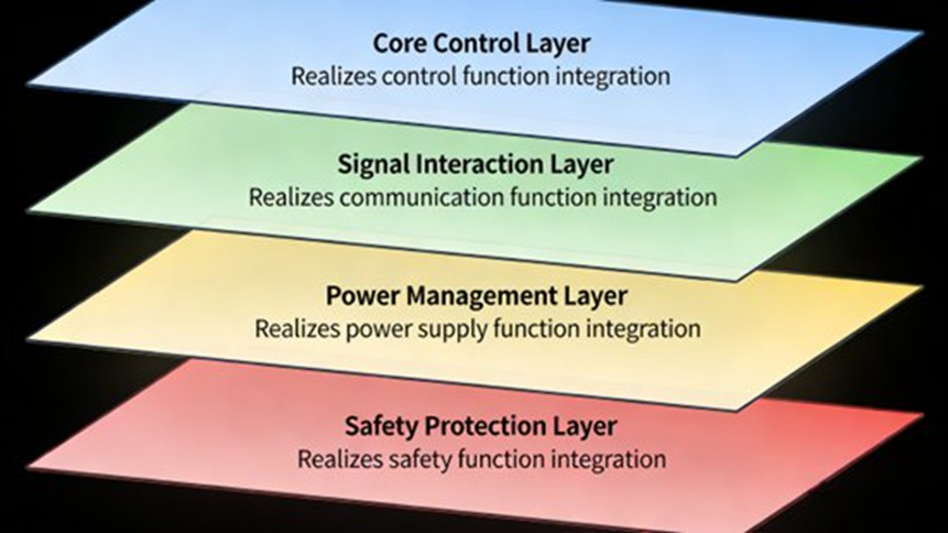 Typical VCU Hardware Architecture (The architecture includes four layers: core control layer, signal interaction layer, power management layer and safety protection layer, which realize the integration of control, communication, power supply and safety functions)