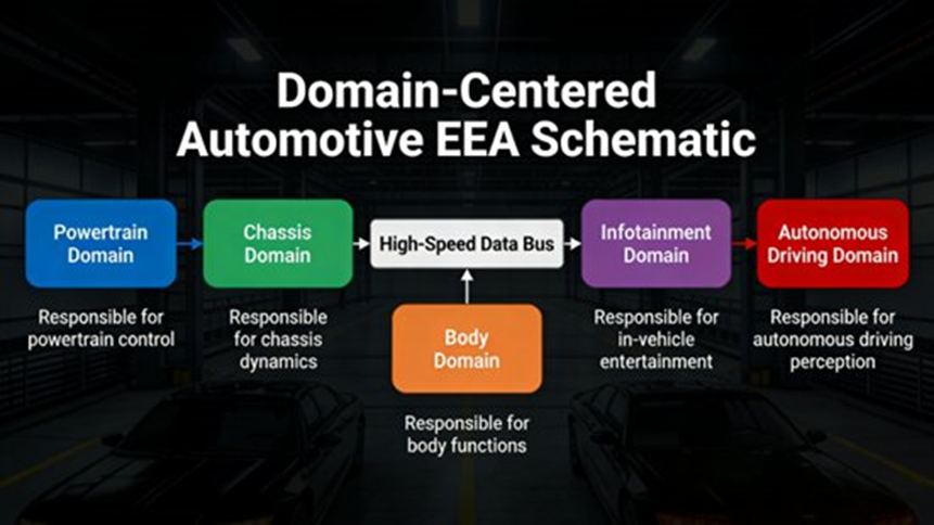 Schematic Diagram of Domain-Centered Automotive EEA