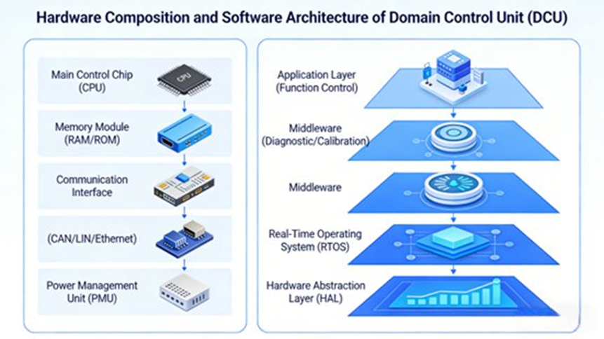 Hardware Composition and Software Architecture of Domain Control Unit (DCU)