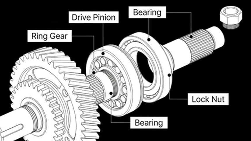 Schematic Diagram of Differential Internal Structure and Assembly (English Labeling