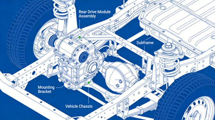 Schematic Diagram of Rear Drive Module Assembly and Vehicle Chassis Assembly 