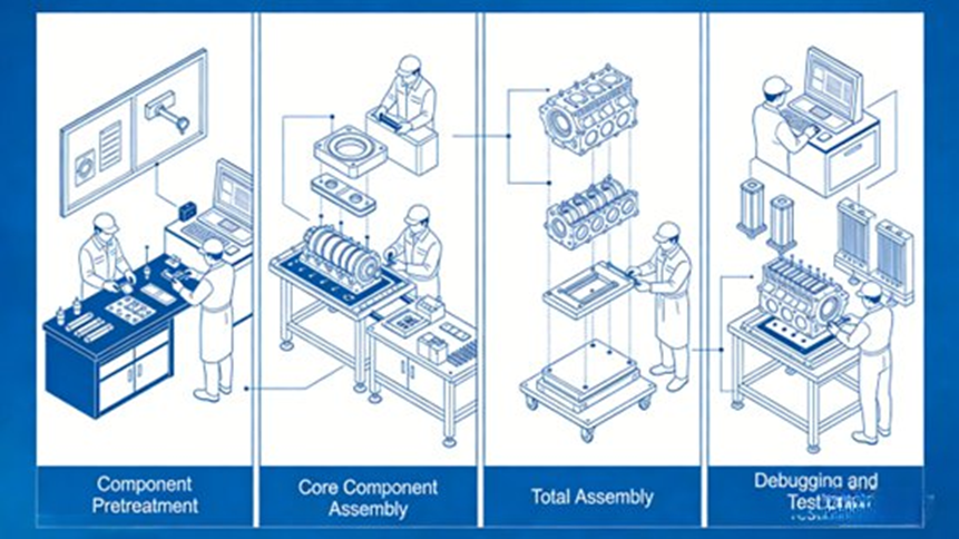 Schematic Diagram of the Entire Assembly Process of the Rear Drive Module
