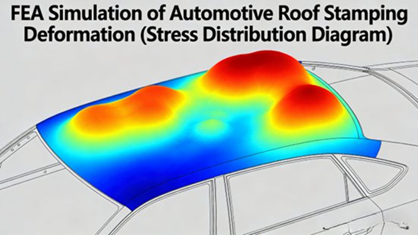 FEA Simulation of Automotive Roof Stamping Deformation (Stress Distribution Diagram)