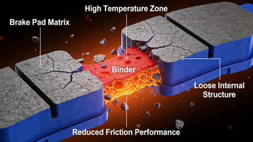 Microscopic diagram of brake pad thermal degradation