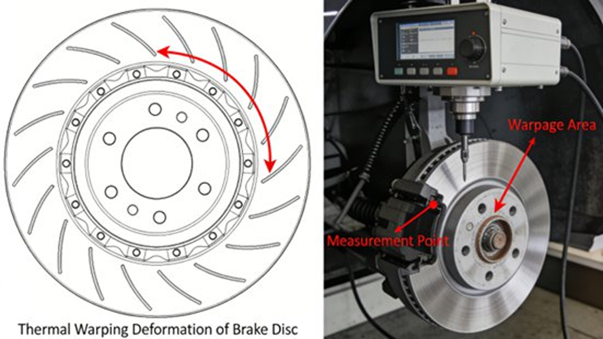 Schematic diagram and actual detection image of brake disc thermal warping 