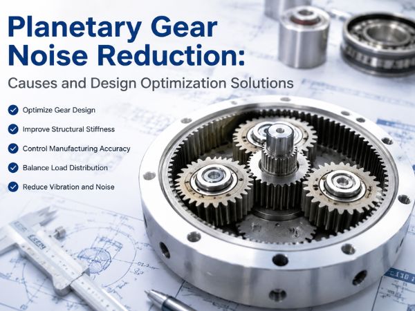 Planetary gearbox with precision gears illustrating noise reduction design, vibration control, and engineering optimization solutions.