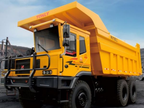Yellow Tonly mining dump truck used for heavy-duty vehicle reliability and durability engineering testing